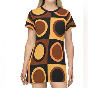 Marc Bouwer dress brown, orange black geometric patterned shift silhouette 2X